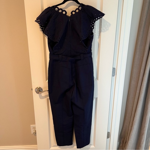 Rebecca Taylor Ariana Eyelet Embroidered Navy Indigo Blue Jumpsuit | Size 8 - Picture 8 of 11
